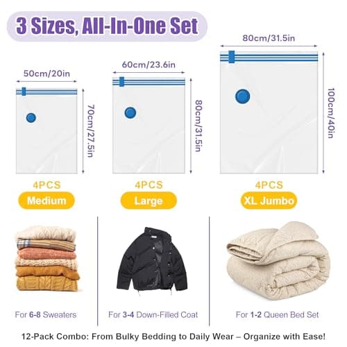 Vacuum Storage Bags- 12Pack 4XL/4L/4M Vacuum Bags for Travel — view 2