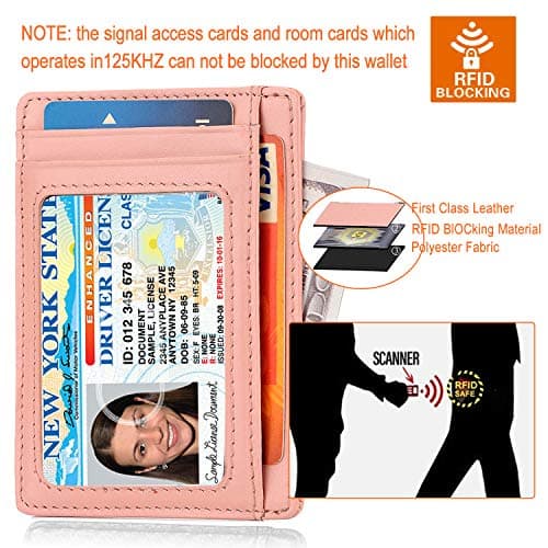 Slim RFID Blocking Card Holder Minimalist Leather Front Pocket Wallet for Women, Rose Gold, M, Minimalist — view 5