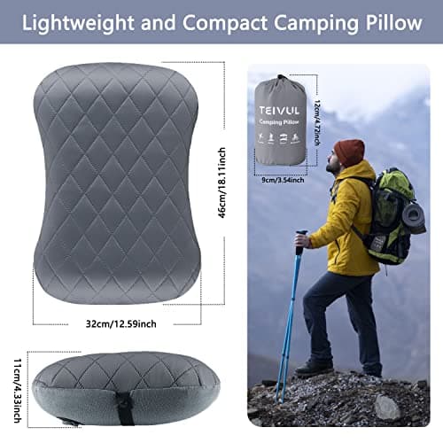 TEIVUL Camping Pillow, Inflatable Travel Pillow with Removable Pillowcase, Ergonomic Blow Up Pillows for Adults & Kids with Neck & Lumbar Support — view 2