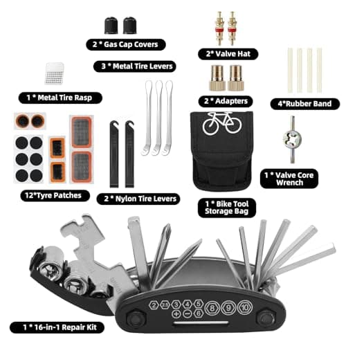 GothicBride Bicycle Repair Kit, Bicycle Tool, Repair Kit with 16 in 1 Multi Tool and Accessories, Removable Repair Kit, Bicycle Tool for Travel — view 3