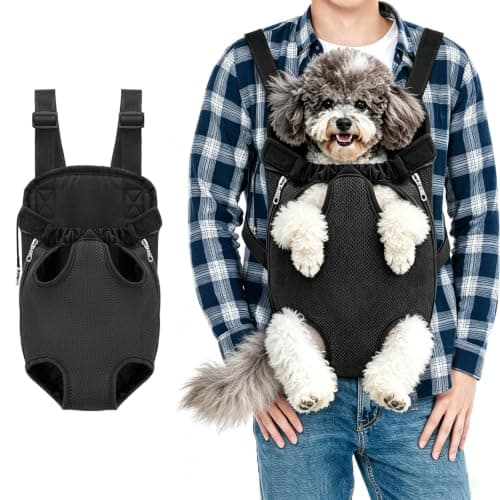 Black Portable Pet Carrier Backpack, Legs and Tail Out, Adjustable Front and Back Carrier for Teacup Dogs and Cats Under 6 Lbs, Hands Free for Hiking, Camping, Travel, Cycling (Black, XL)
