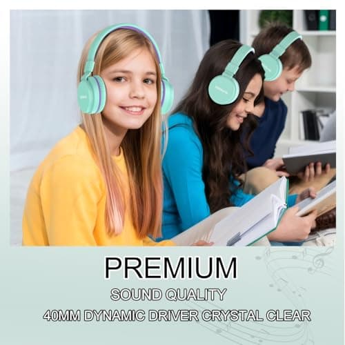 Kids Bluetooth Headphones,Lightweight Kids Headphones Wireless,85/94dB Safe Volume,40H Playtime,Fast Charging,Bluetooth 5.3,Over Ear,Toddler Headphone Built-in Mic for School/Tablet/Travel (Green) — view 6