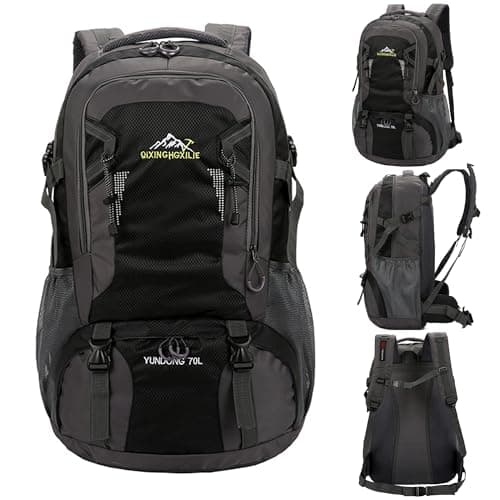NTUOCAW 70L Waterproof Hiking Backpack Large Camping Rucksack for Men Women Lightweight Travel Backpack Black Trekking Backpack for Outdoor Sports Hiking Cycling Climbing Mountaineering — view 2