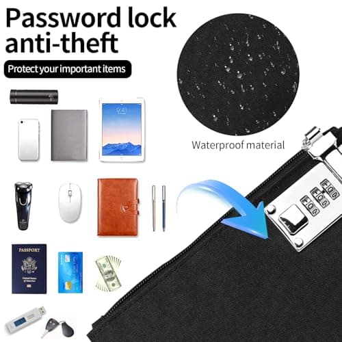 Money Bags, Travel Safe Bag Waterproof Safe Storage Pouch Document Bag Lockable Security Wallet with 3 Digit Code for Credit Card Cash Travel Passports Holder — view 4