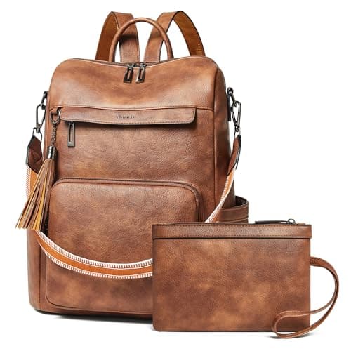 Shrrie Vegan Leather Backpack for Women Backpack Purse 15.6 inch Womens Laptop Backpack for College Travel Work-Two-toned Brown