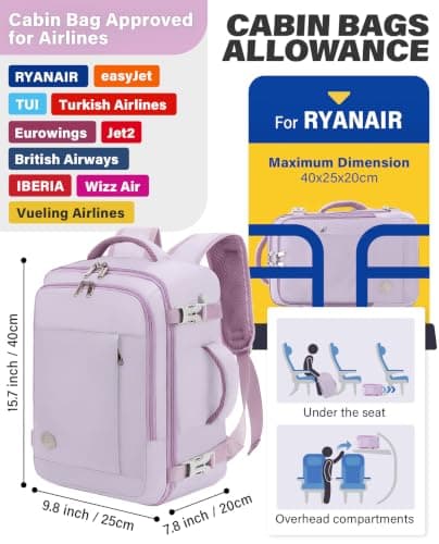 VANKEV 40x20x25 Ryanair Cabin Bag Underseat Travel Backpack Hand Luggage — view 3