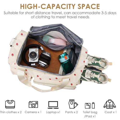 Womens Gym Sports Bag, Travel Duffle Bag Womens, Weekend Travel Bags with Shoes Compartment and Dry Wet Separation, 20-35L (Beige) — view 3