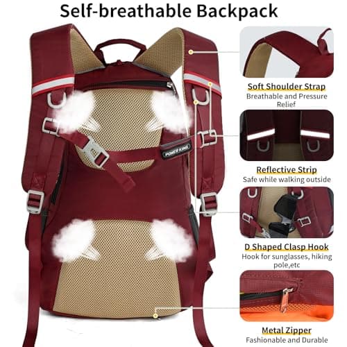 Lightweight Hiking Backpack, 20L Women/Men Waterproof Travel Rucksack Bag with Rain Cover, Outdoor Small Foldable Daypack for Student, Fit for 12.9 inch Laptop, Wine Red — view 4