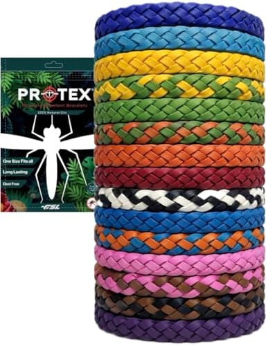 PR0TEX 15 Pack Insect Repellent Bracelet Adjustable Leather Deet-Free Wrist Bands, Powerful Effective Protection, Mosquito Repellent Bracelets for Adults & Kids, Resealable Packaging