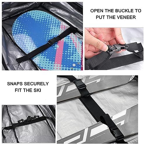 HMWOKPOT Rolling Double Ski Bag for Air Travel - Padded Ski Bag with Wheels & Reinforced Double Padding Fits 2 Sets of Skis,Purple,155x36cm — view 3