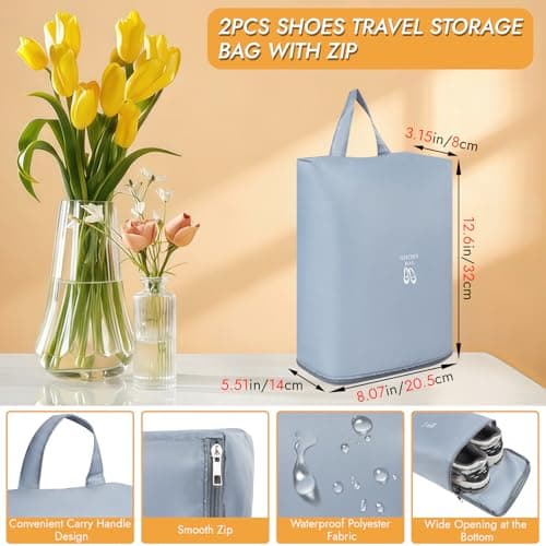 Aovanta Travel Shoe Bags, 2 Pack Shoes Travel Storage Bag, Blue Hanging Storage Bags with Zipper Handle for Shoes Packing Organizer (Blue) — view 3