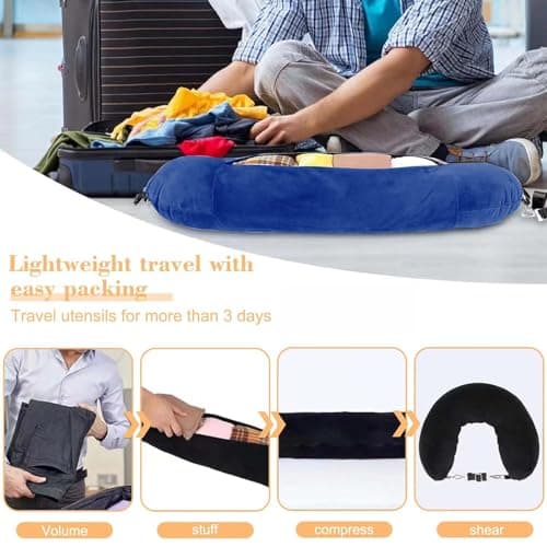 Stuffable Neck Pillow for Travel, 80 * 18.5cm Stuffable Travel Pillow with Adjustable Straps, Travel Pillow Stuffable with Clothes, Neck Pillow Stuffable for Extra Luggage Travel Essentials(Blue) — view 4
