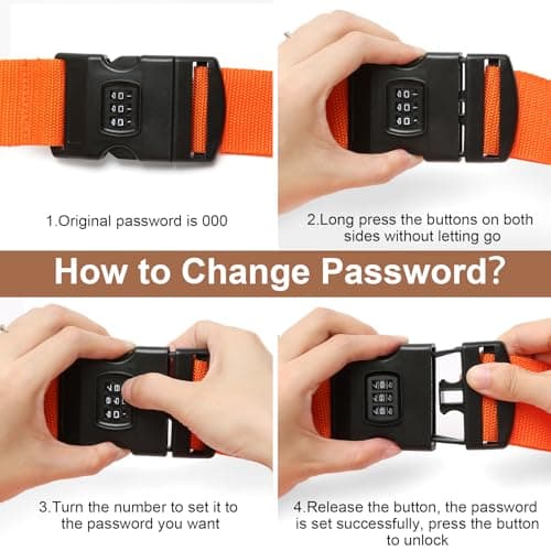 4 Pcs Suitcase Straps with Lock, Orange and Blue — view 4