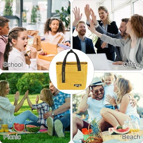 FAVORTALK Cooler Bag Lightweight Insulated Lunch Bag Water Resistant Cooler Bag with Handle for Women Men Boys Girls Portable Lunch Bags for School Work Travel Camping Picnic - Large Yellow — view 5