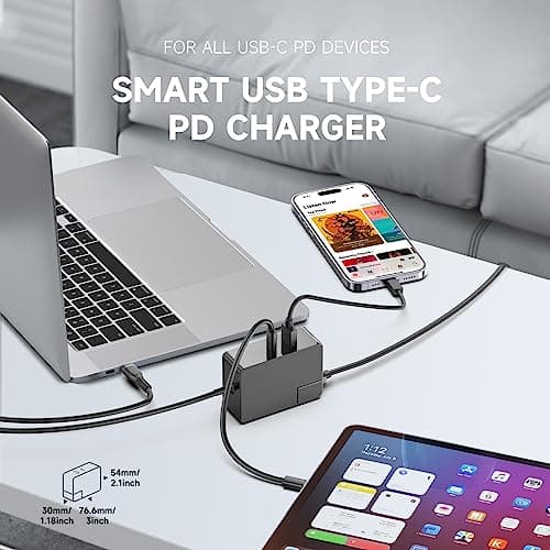 PD100W USB C Charger, KFD GaN Type C Fast Wall Power Supply Adapter for NEEWER HB80C HS60B HS60C Video Lights V Mount Batteries NP-F Chargers DJI Air 3S/Mavic 3 USB-C Charging Cable — view 4