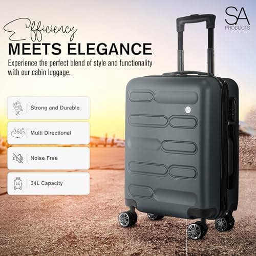 SA Products Cabin Suitcase - 34L Carry On Hard Shell Bag - 55x40x20 - Grey — view 2
