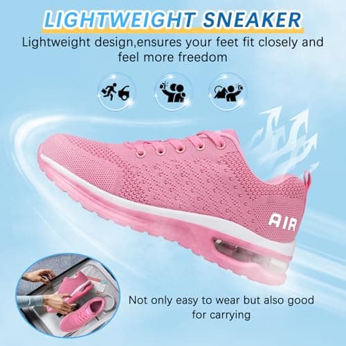 Running Shoes Womens Trainers Walking Shoes Air Cushion Athletic Sneakers Ladies Breathable Mesh Sport Sneakers Lightweight Non Slip Casual Tennis Workout Jogging Gym Trainers Pink — view 2