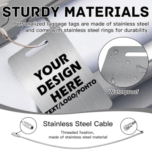 Personalised Luggage Tags Custom Stainless Steel Suitcase Tags Add Name ID Photo Customised Luggage Labels for Suitcases Travel Suitcase Identifier for Business Trip Backpacking Family Travellers — view 3
