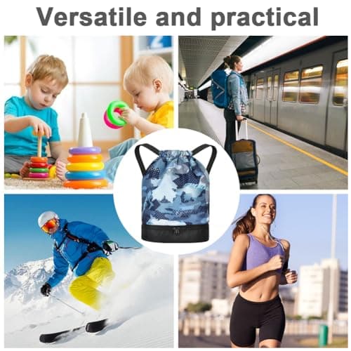 DiULi Drawstring Gym Bag,Water-Resistant Swimming Bags with Internal Waterproof Pocket & Adjustable Strap, PE Bags Drawstring for Travel and Swimming Yoga Outdoor School Sports — view 6
