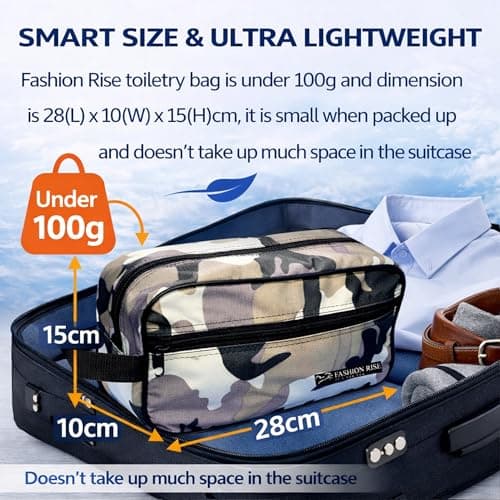 Water-Resistant Toiletry Bag for Men & Women - Lightweight Travel Wash Bag with Multiple Compartments, Compact Dopp Kit Cosmetic Organizer, Durable Nylon Shaving & Makeup Storage Case (Camo Grey) — view 5