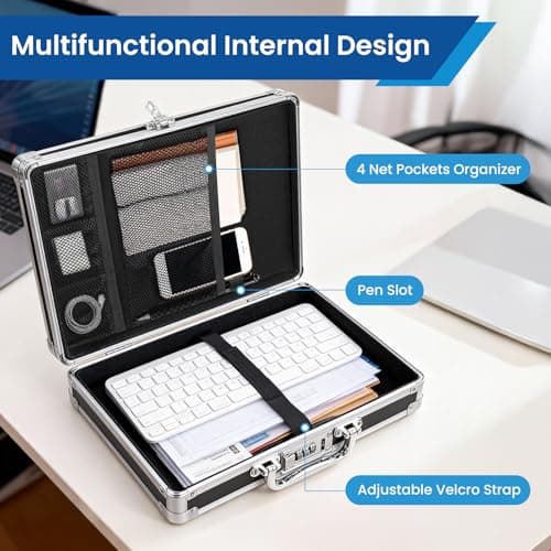 SUNNYNEST Metal File Organizer with Lock Portable Aluminum Document Box — view 3
