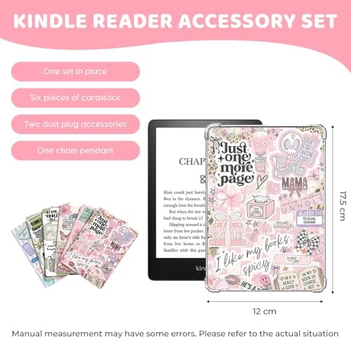 Vesavifaka 6 PCS Inserts Cardstock Paper for E-Reader, and 2 pcs Dust Plug Charms, 1 Chain Charm Set, 6.8"x4.8" Cardstock Insert Accessories for Paper White 11th-12th, Gift for Book Lover — view 3