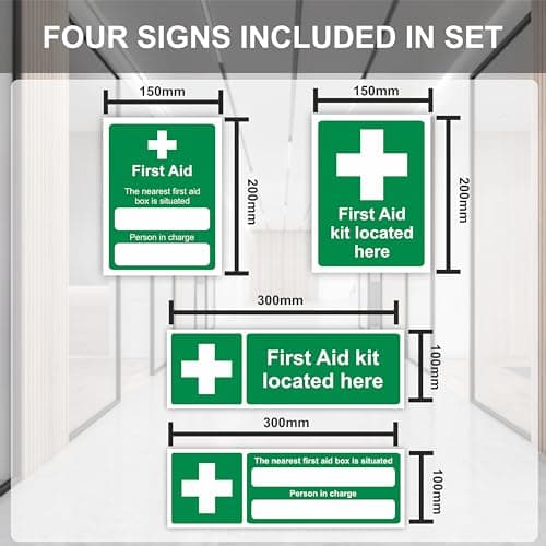 First Aid Kit Sign 4-Pack (2 Pairs) Self-Adhesive First Aid Sign/First Aid Sticker Pack for Commercial Premises Health and & Safety Signage — view 2