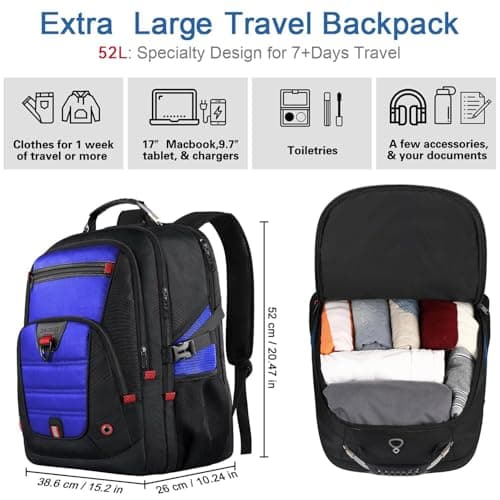 Z-MGKISS 17.3 Inch Large Backpack, Travel Laptop Bag for Men, College Backpack with USB Port, TSA-Approved Water Resistant Rucksack, Heavy Duty Business Weekender Bag, Blue — view 4