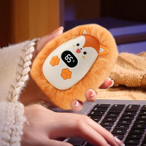 Rechargeable Hand Warmer - Portable Electric Cartoon Pocket Hand Heater With Digital Display | Electric USB Plush Animal Palm Warmer For Home Outdoor Camping Walking Kids Adults Friends — view 2