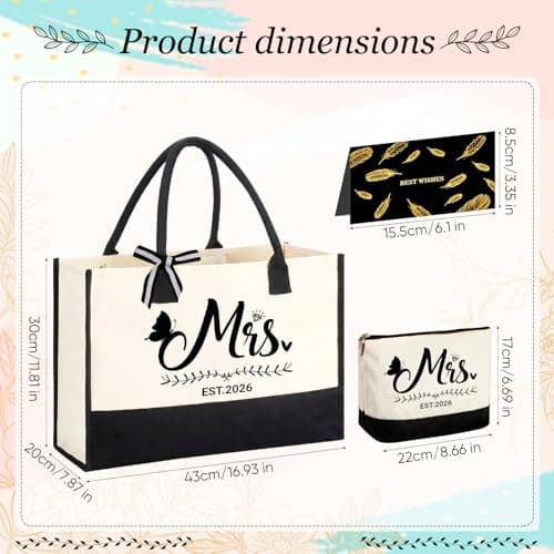 RUQVKWLA Bride To Be Gifts 2026 Tote Bag Set with Makeup Bag and Card Mrs Canvas Bag Wedding Gift for Bride To Be Bridal Shower Engagement Bachelorette Party Honeymoon Large Capacity Gift Set — view 4