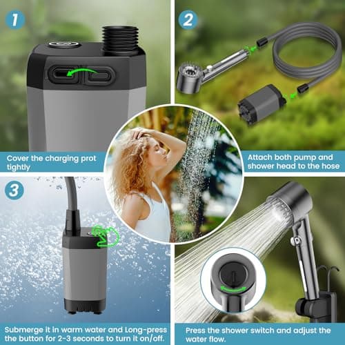 MEKO Portable Camping Shower, Rechargeable 6000mAh Shower Pump,3+1 Modes — view 6