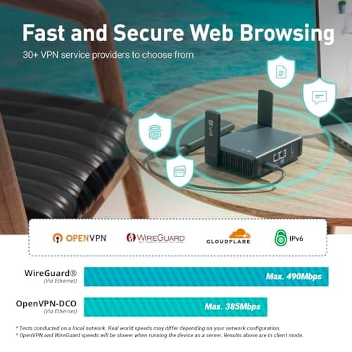GL.iNet GL-BE3600 Slate 7 Wi-Fi 7 Travel Router Touchscreen 2.5G | Dual-Band Wi-Fi 7, dual 2.5G ports, OpenWrt 23.05, touchscreen, OpenVPN plus WireGuard, 300 g pocket size — view 4