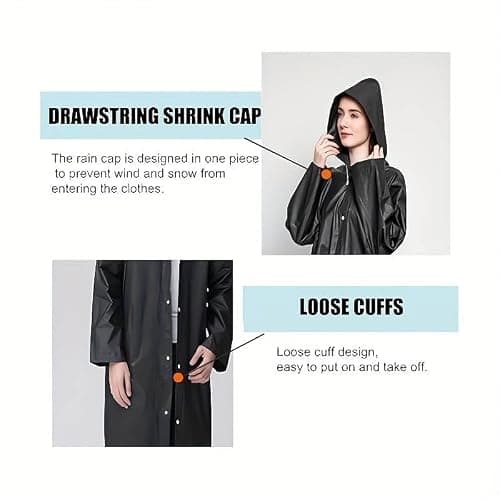 Boolavard Adult Unisex Reusable Waterproof Rain Coat Portable Rain Jacket Poncho for Outdoor 150 * 65cm (UK, Alpha, One Size, Regular, Regular, Army Green) — view 4