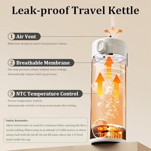 500ml Portable Travel Kettle,USB-C Electric Water Heater, Portable Electric Kettle with Carry Handle & 6 Adjustable Temperature Settings, Dual Power Modes for Home Travel & Car — view 4