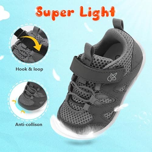 JIASUQI Toddler Shoes Boys Girls First Walking Shoes Non-Slip Lightweight Baby Sneakers Infant Casual Breathable Sneaker(Dgrey 130,12-18 Months) — view 5