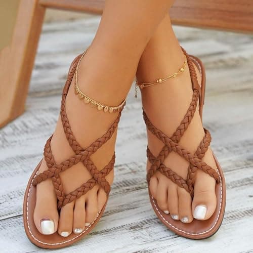 Summer Shoes for Women Uk Cross Strappy Sandals for Women Open Toe Slippers Sandal Elastic Strap Hiking Sandal Non-Slip Beach Flip Flops Lightweight Sliders Women's Flat Slide — view 4
