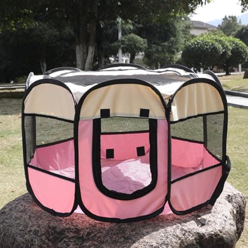 JupiterJX Pet Foldable Playpen Dog Cat Puppy Pen For Indoor Play Pen Crate, Breathable Mesh Carrier Kennel Soft Cage Tent For Extra Large Dogs Travel Puppies Playpens (Pink, 91x91x58 cm,XL) — view 5