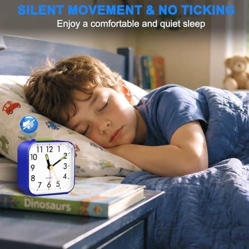 FONIVA Alarm Clock, Non Ticking Silent Alarm Clocks Bedside, Night Light Snooze Battery Powered Portable Clock, Loud Alarm Small Travel Clock Table Clock for Heavy Sleepers Bedrooms Office (Blue) — view 2