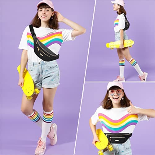 Alviller Fanny Pack Fashionable Waist Bag Casual Travel Bum Bag with 3 Zipper Pockets for Women Men Sports Running Hiking Jogging (Black) — view 5