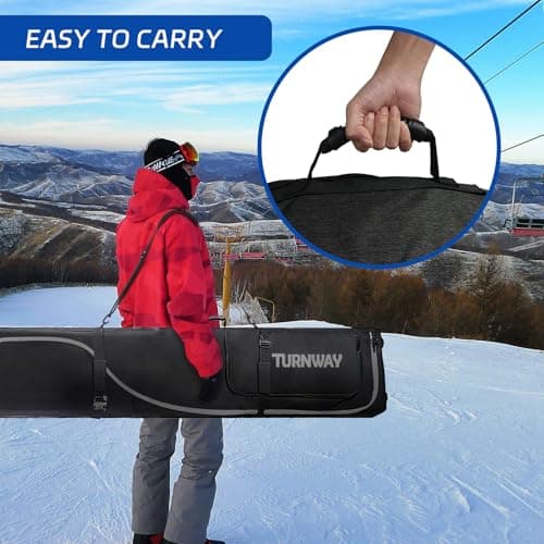 TurnWay Padded Ski Bag with Wheels for Air Travel, Double Rolling Snowboard Bag Heavy Duty Waterproof for Storage & Transportation of Snowboard/Ski Gear (Black) — view 6