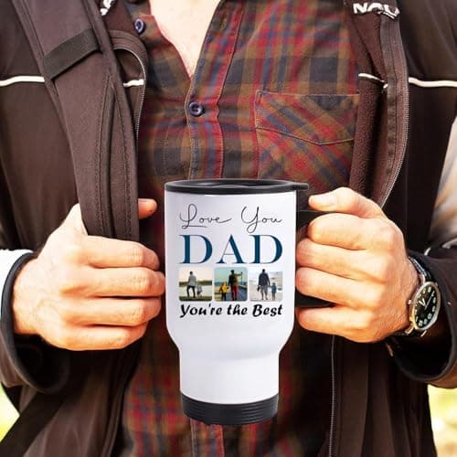 EKAM Personalised Gifts for Dad Fathers Day, Customised Photo Travel Mug 14oz Stainless Steel Insulated Travel Tea/Coffee Mug - Add Your Photos – Dad Gifts from Daughter Son — view 4