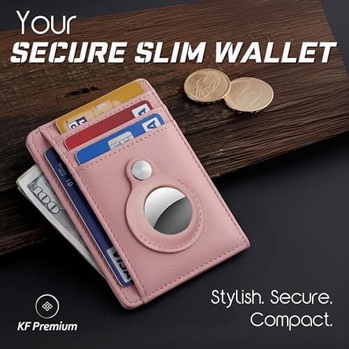 KF-Premium AirTag Wallet for Women, RFID Blocking Card Holder, Slim, Pink — view 6