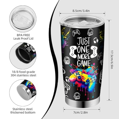 Gamer Gifts for Men & Boys - Gaming Cup for Teenage Boy, Teen Video Game Accessories, 20oz Insulated Stainless Steel Tumbler Coffee Mug for Dad Husband Boyfriend - Birthday Valentines Easter Christmas — view 2