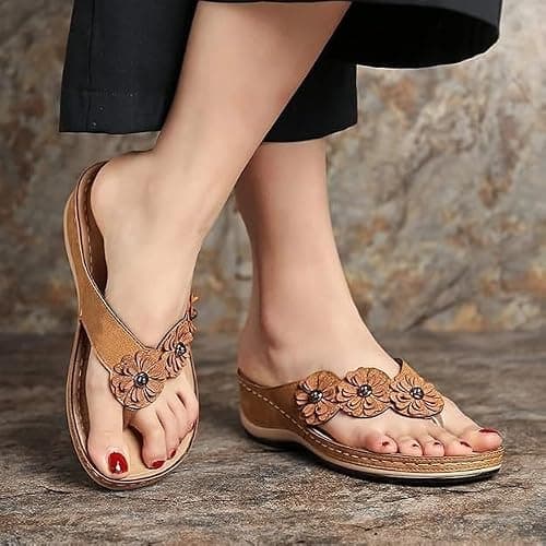 Summer Sandals Women Wedge Flip Flops for Women Orthopedic Sandals Comfortable Flip Flops with Arch Support Summer Casual Wedge Sandal Slippers Dressy Comfy Platform Beach Travel Sandal Shoes — view 2