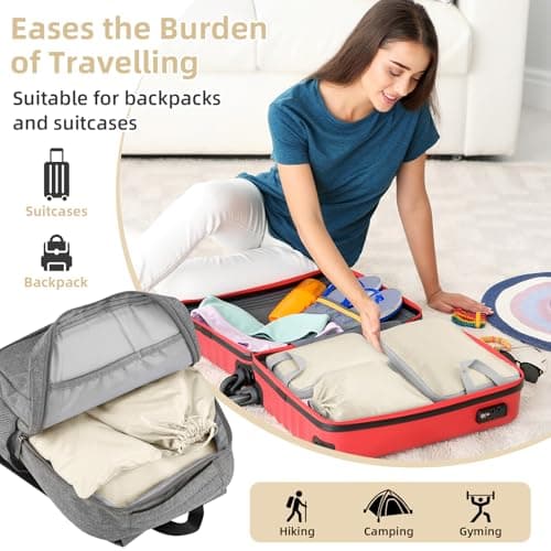 Compression Packing Cubes 7-Piece Set with Multi- Compartment Travel Bag, Waterproof Suitcase Organiser Bags,Travel Packing Cubes for Suitcases, Packing & Storage for Luggage (Beige) — view 6
