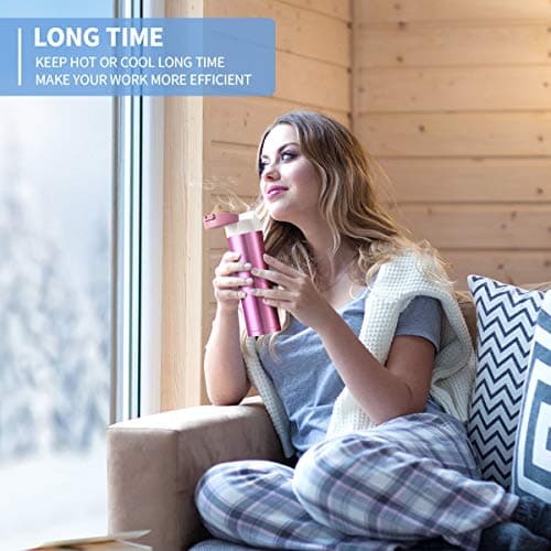 JUMKEET Double Walled Vacuum Cup Flask Thermo,Stainless Steel Insulated Water Bottle | Flask for Hot and Cold Drinks Cup Travel Coffee Mug, Sports Water Bottle (A-Pink) — view 6