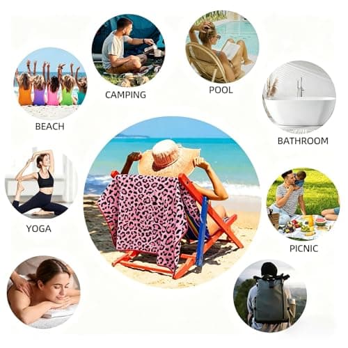 Large Quick Dry Microfibre Beach Bath Towel for Adult,Double Sides Pink Spots Leopard Sand Free Beach Towel with Bag,Lightweight Gym Yoga Sports Towel,Compact Travel Summer Beach Towel for Women Men — view 6