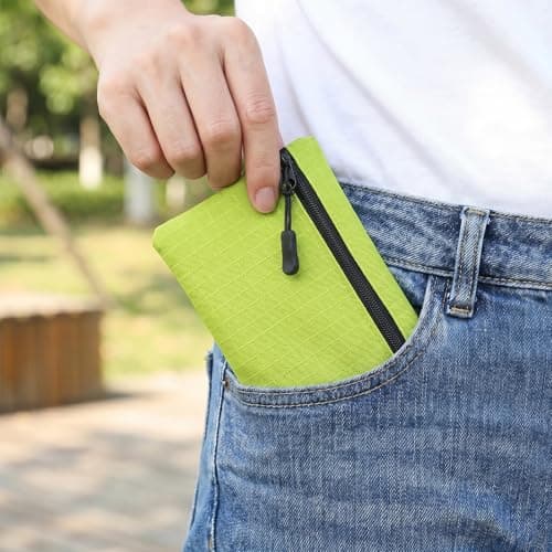 2 Pack Coin Purse Pouch Small Purses Coin Wallets for Men Women Money Pouch Oxford Cloth Mini Purse with Zipper for Women Men Daily Travel Shopping and Outdoor Activities (Green + Purple) — view 5