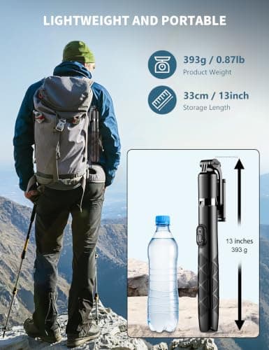 71" Phone Tripod & Selfie Stick, All in One Extendable Cell Phone Tripod with Wireless Remote, Travel Tripods Stand for iPhone 360° Rotation Compatible with iPhone Android, Camera — view 5