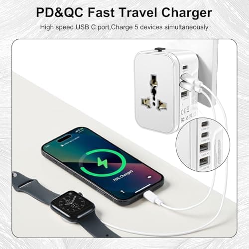 Universal Travel Adapter Worldwide with 2 USB C and 2 USB A Ports,International Travel Plug Adapter Worldwide Travel Adaptor Plug All in One Universal Charger Power Adapter UK to European EU US UK AUS — view 3